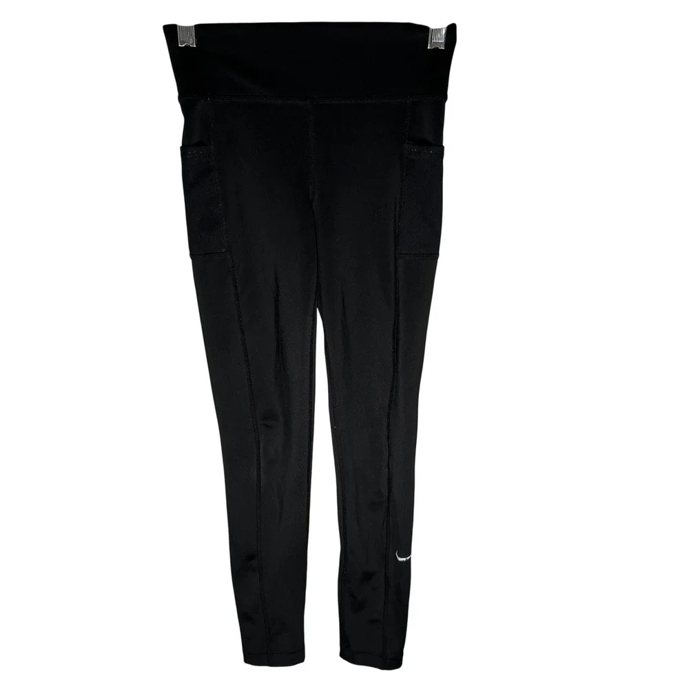 Nike Dri Fit Girls Black Athletic Leggings Size S Pockets Workout Gym Pants